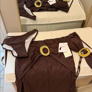 Commense Brown Swim Set with Gold Accents